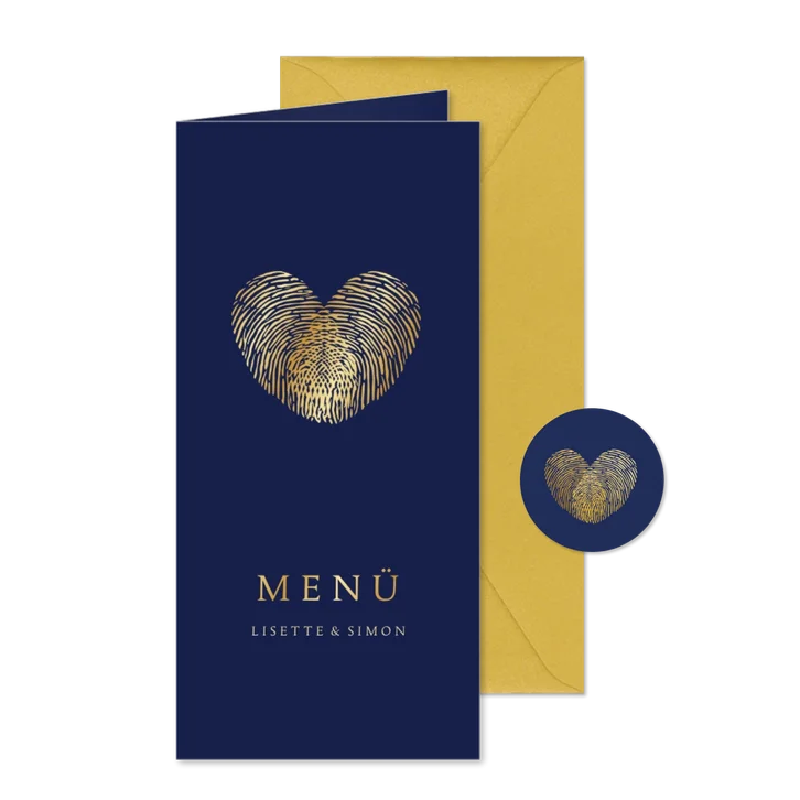 Menükarte Hochzeit Herz aus Fingerabdrücken