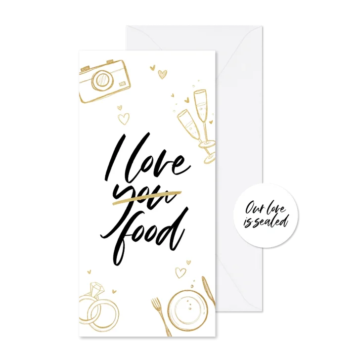 Menükarte Hochzeit 'I love food' Doodles