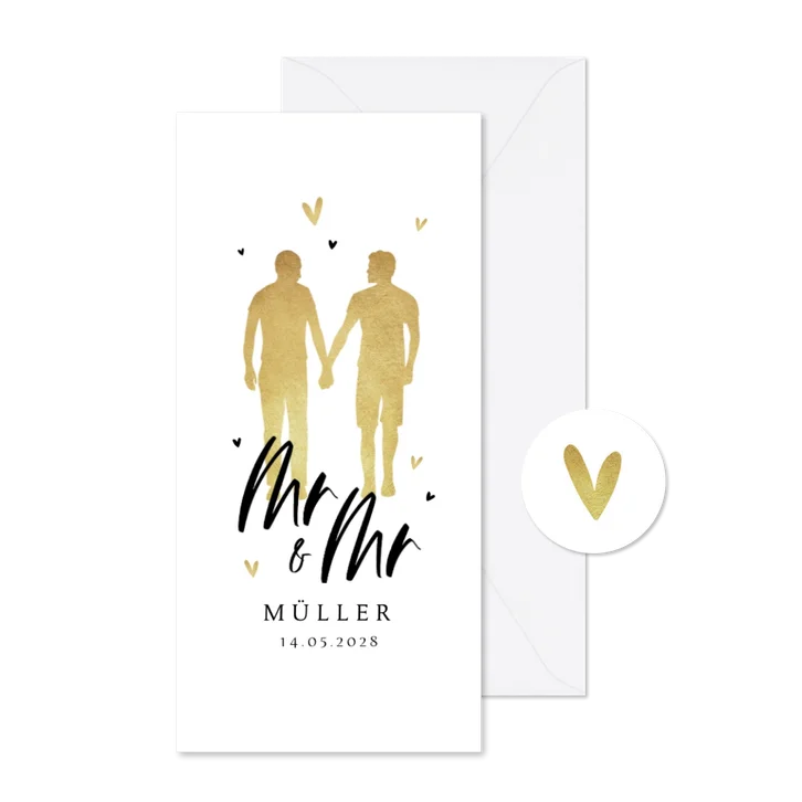 Menükarte Hochzeit Männer in Silhouette