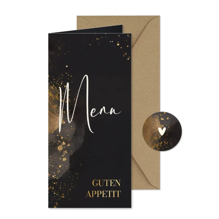 Menükarte Hochzeit Wasserfarbe Grau und Gold