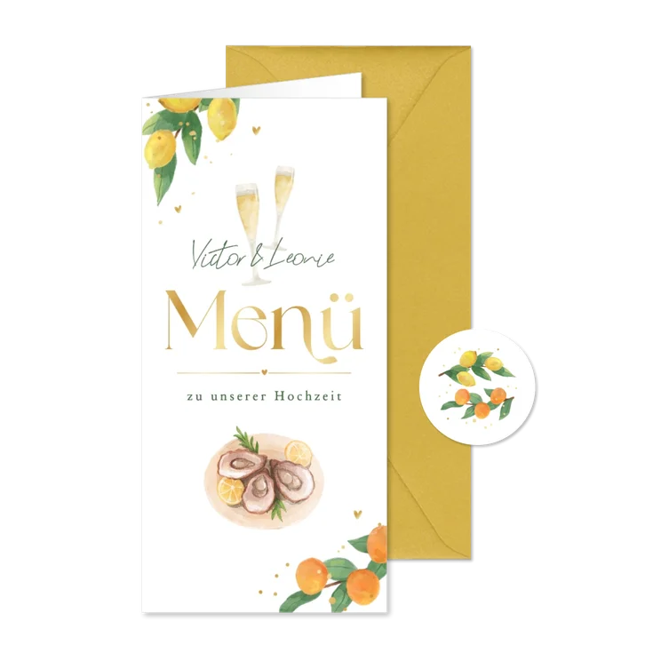 Menükarte Hochzeit Zitrusfrüchte