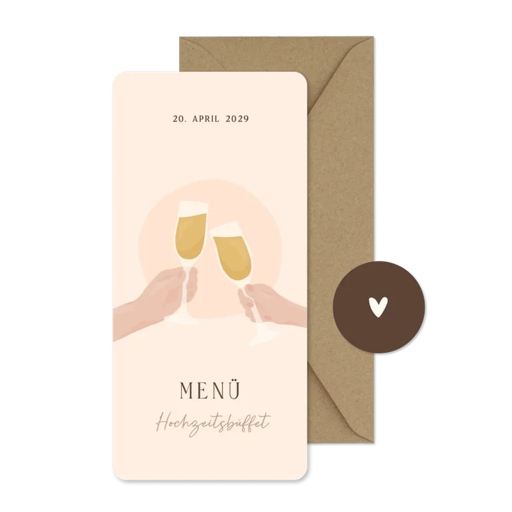Menükarte Hochzeitsbüffet Champagnergläser