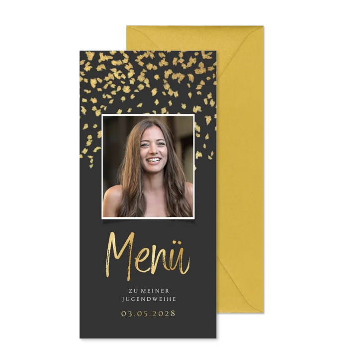 Menükarte Jugendweihe Goldkonfetti Foto