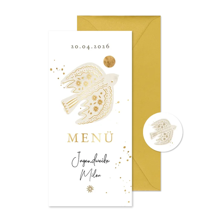 Menükarte Jugendweihe Vogel & Sonne