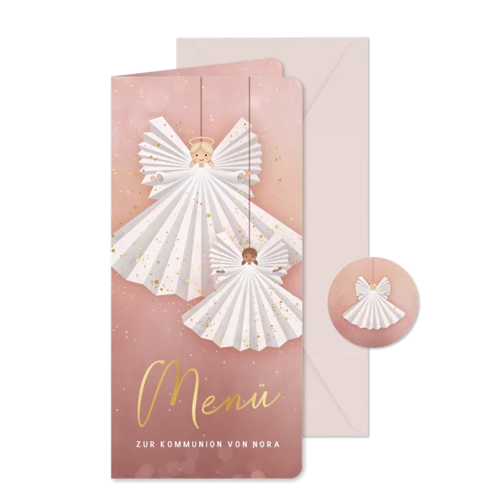 Menükarte Kommunionsfeier Engel & Goldakzente