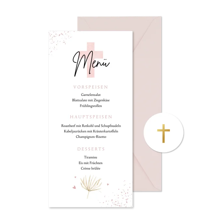 Menükarte Konfirmation rosa Kreuz
