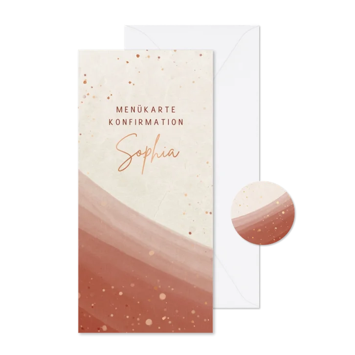 Menükarte Konfirmationsfeier Wasserfarbe & Kupfer-Sprenkel