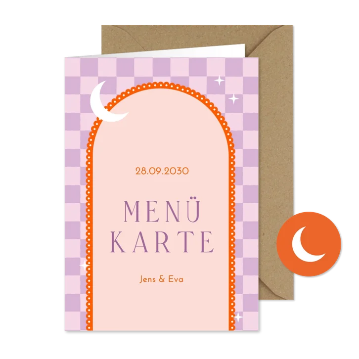 Menükarte Lila Kariert mit Cocktailkarte