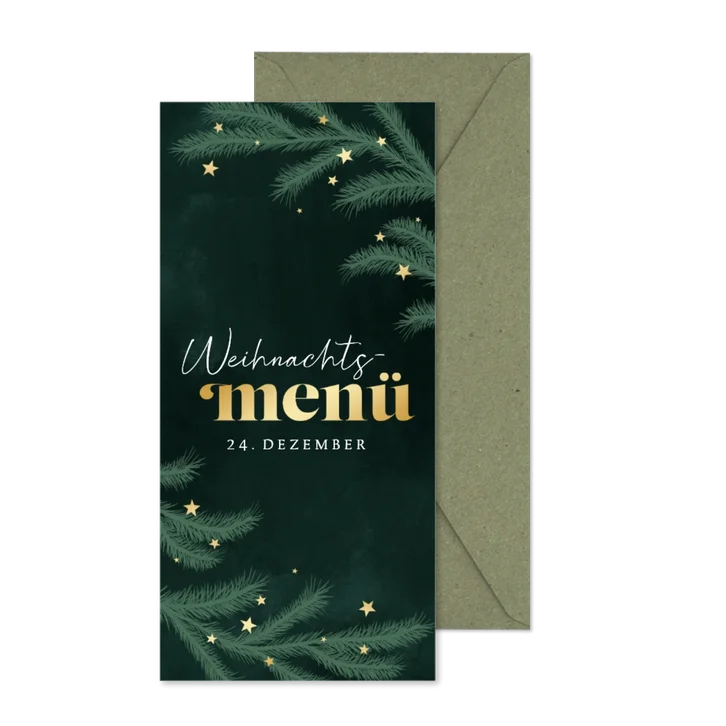 Menükarte Tannenzweige Sternchen Heiligabend Weihnachten