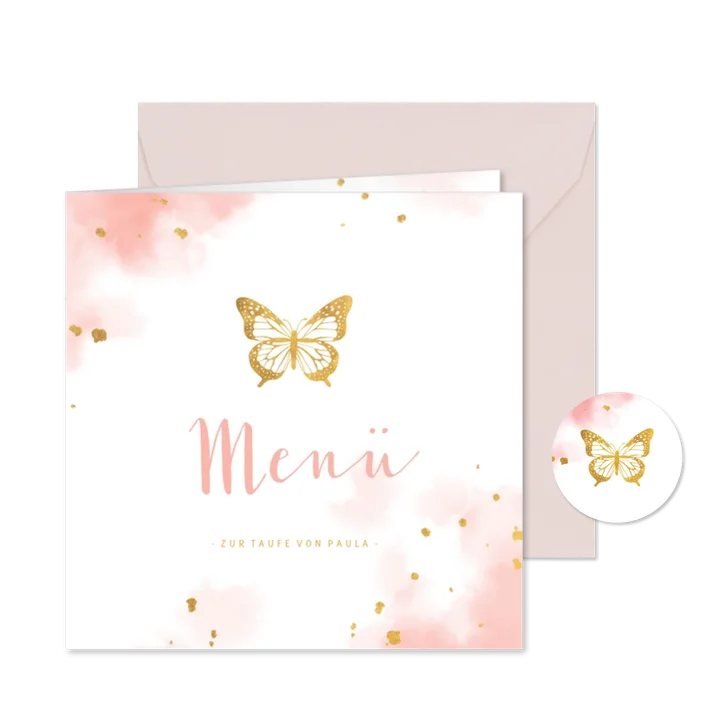 Menükarte Taufe goldener Schmetterling