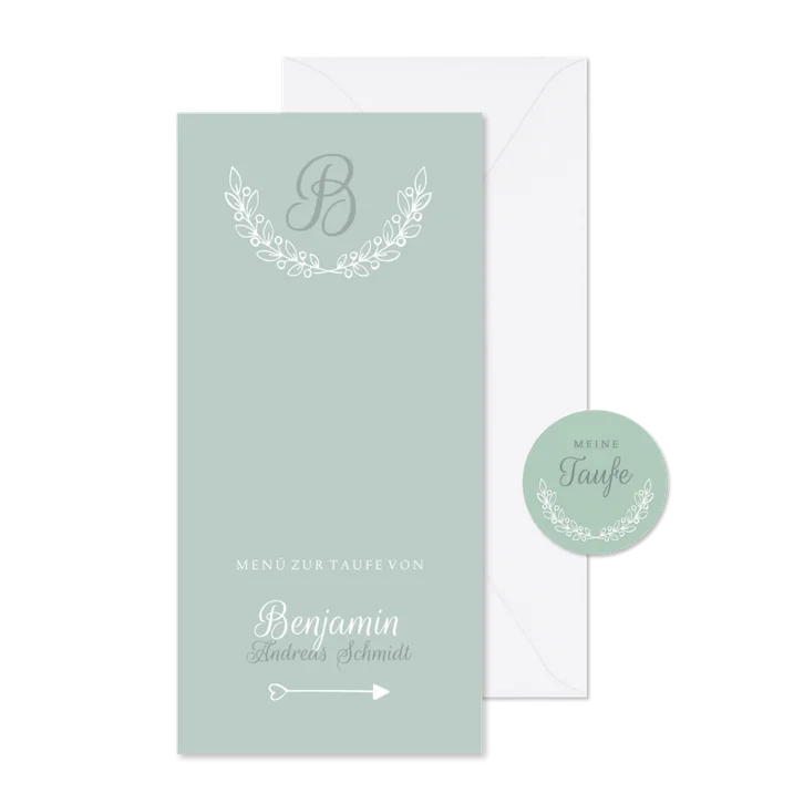 Menükarte Taufe klassisch blaugrün