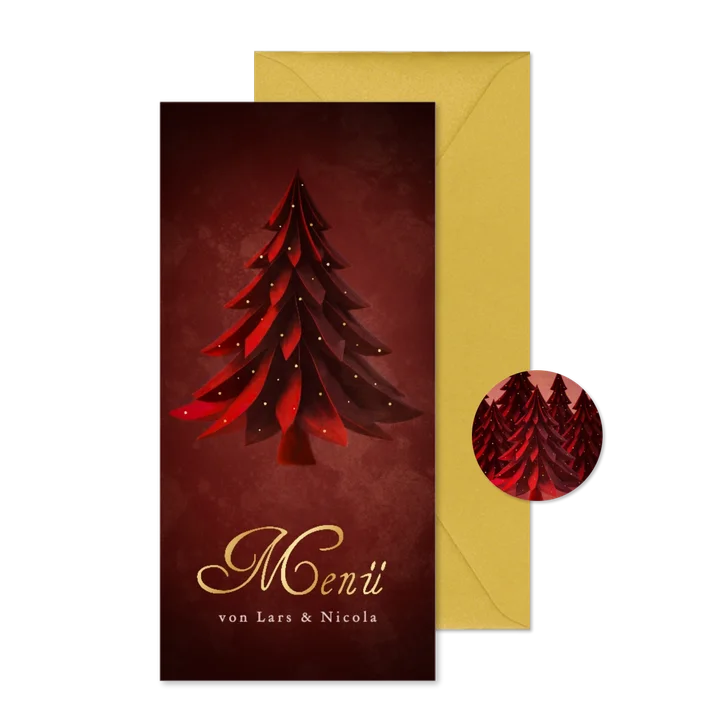 Menükarte Weihnachten Weihnachtsbaum Goldschrift