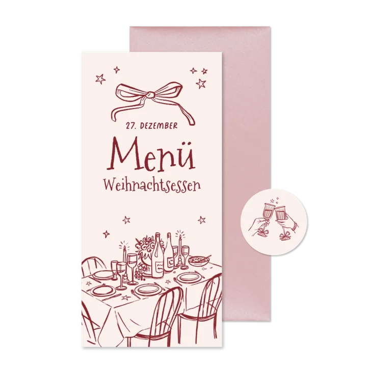 Menükarte Weihnachtsessen Doodles rosa