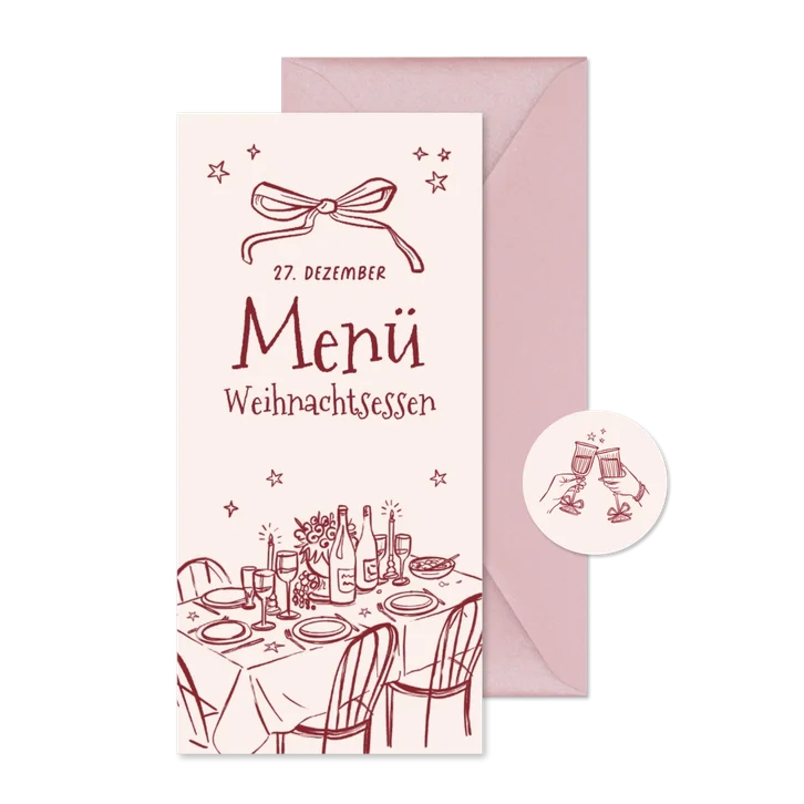 Menükarte Weihnachtsessen Doodles rosa