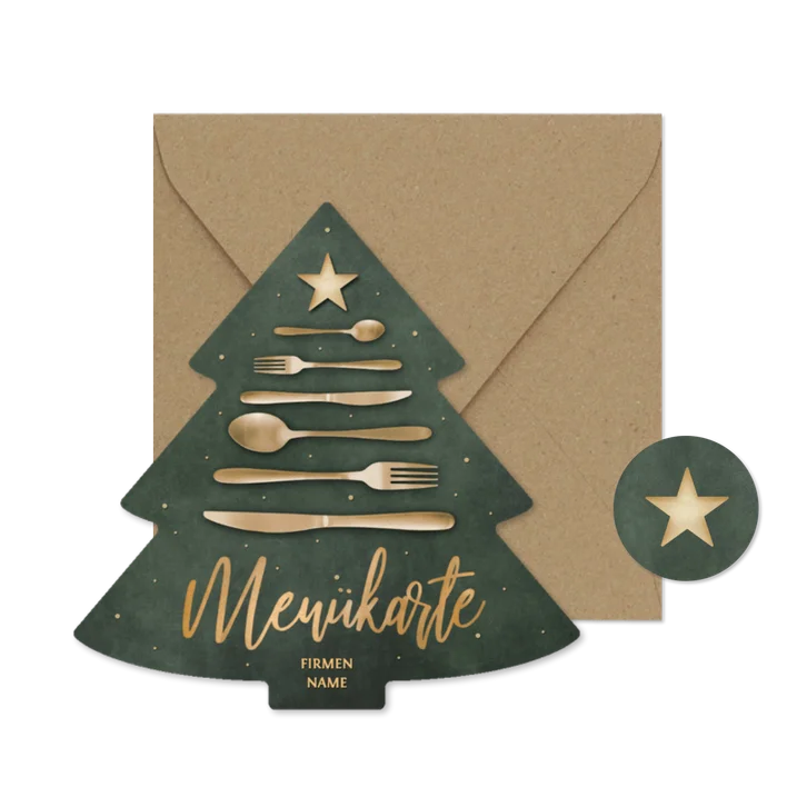 Menükarte Weihnachtsessen Firma Tannenbaum Besteck