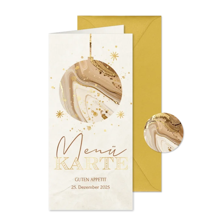 Menükarte Weihnachtsessen Marmor Weihnachtskugel