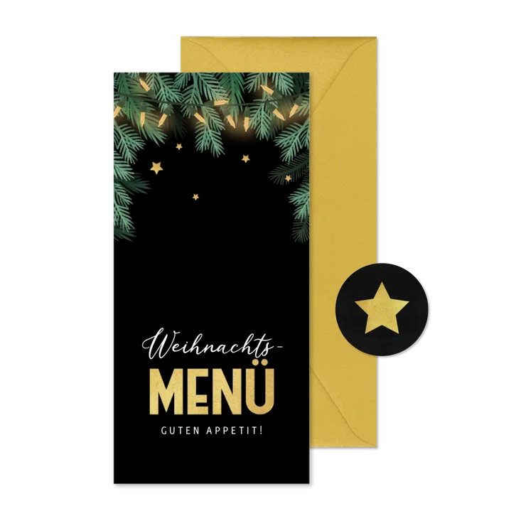 Menükarte Weihnachtsessen mit Tannenzweigen