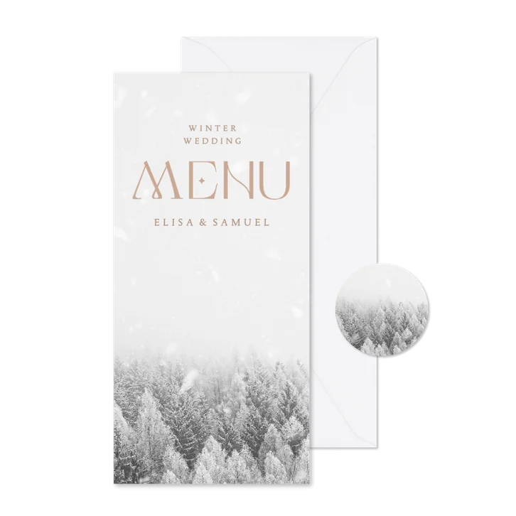 Menükarte Winterhochzeit Winterwald