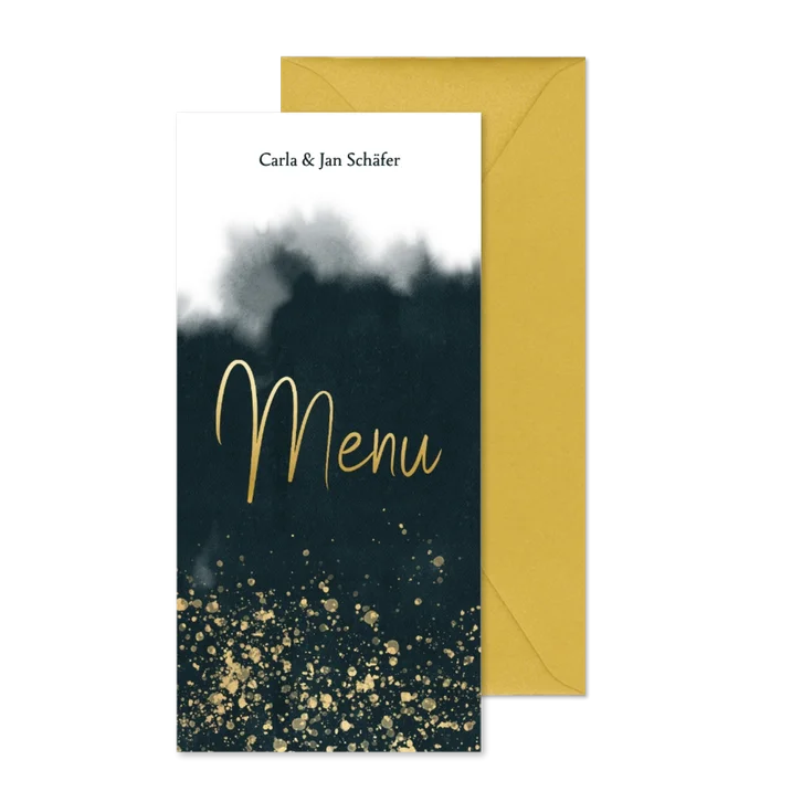 Menükarte zu Weihnachten Wasserfarbe und goldene Punkte