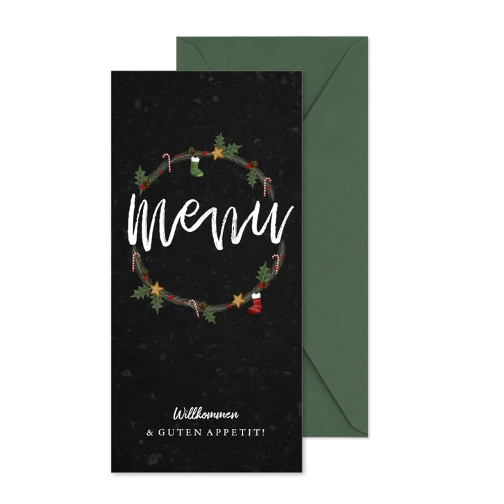 Menükarte zum Weihnachtsessen Weihnachtskranz klassisch