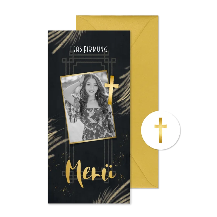 Menükarte zur Firmung Art Deco mit Foto