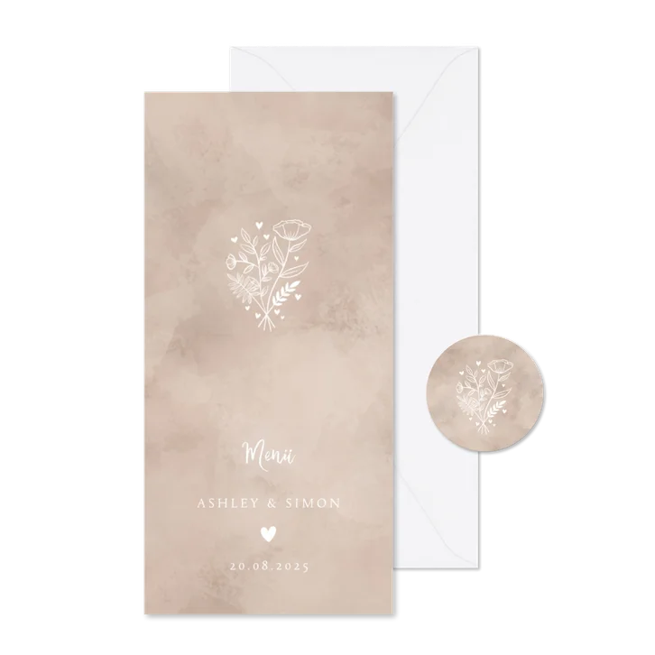 Menükarte zur Hochzeit altrosa Aquarell