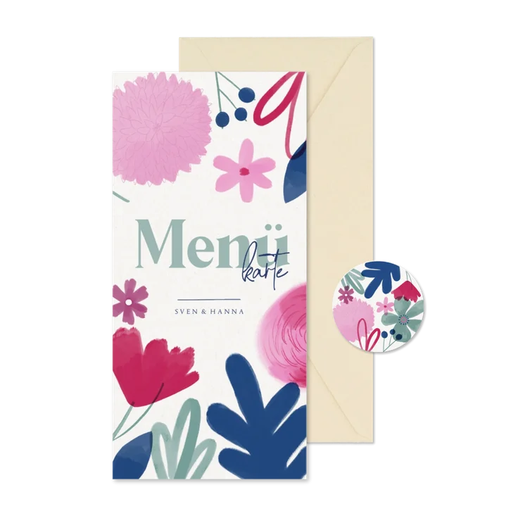 Menükarte zur Hochzeit Aquarellblumen