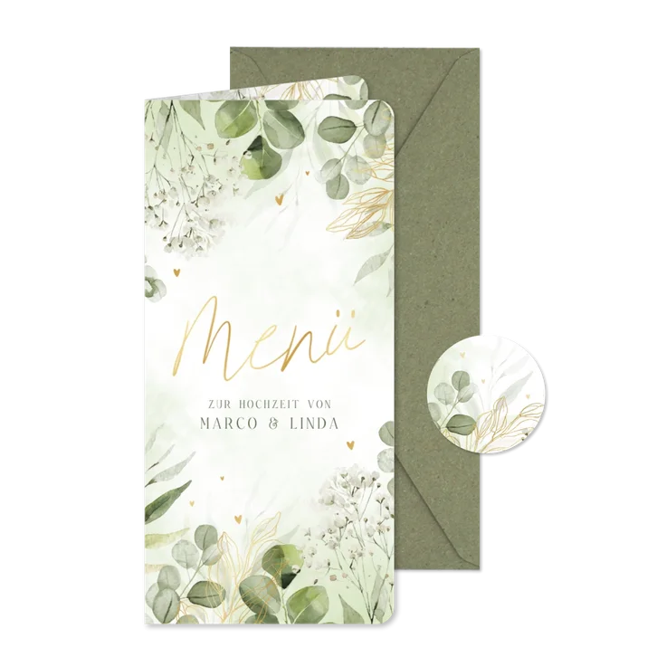 Menükarte zur Hochzeit Aquarellzweige