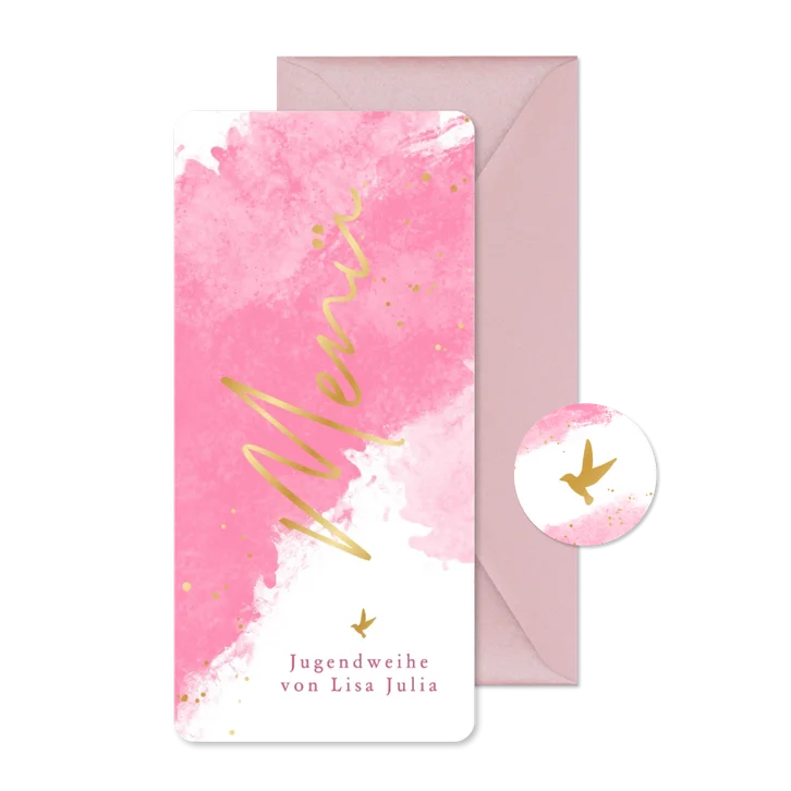 Menükarte zur Jugendweihe Rosa Aquarell