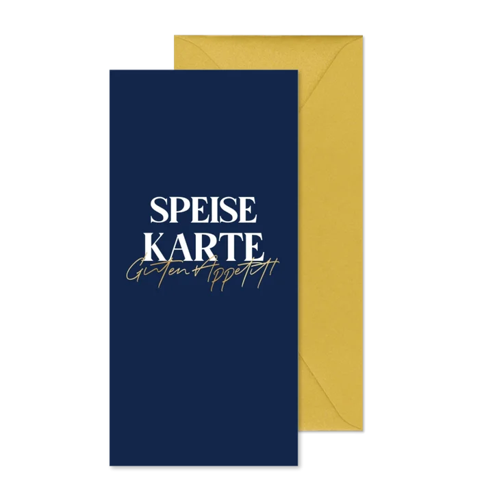 Minimalistische Menükarte zur Konfirmation blau & Goldlook