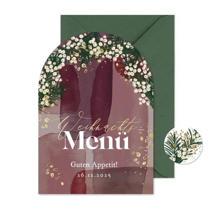 Moderne Menükarte zum Weihnachtsessen Aquarell & Beeren