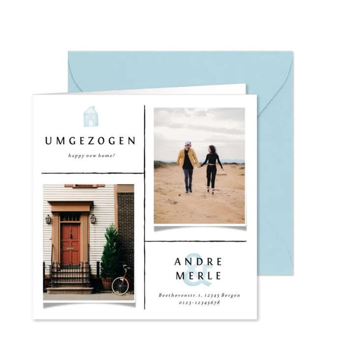 Moderne Umzugskarte mit zwei Fotos