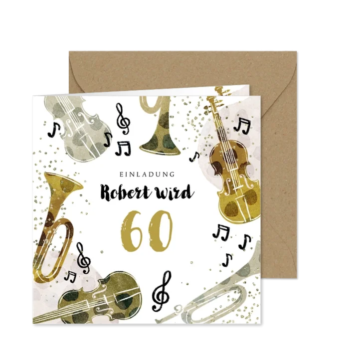 Musik-Einladungskarte Geburtstag Instrumente