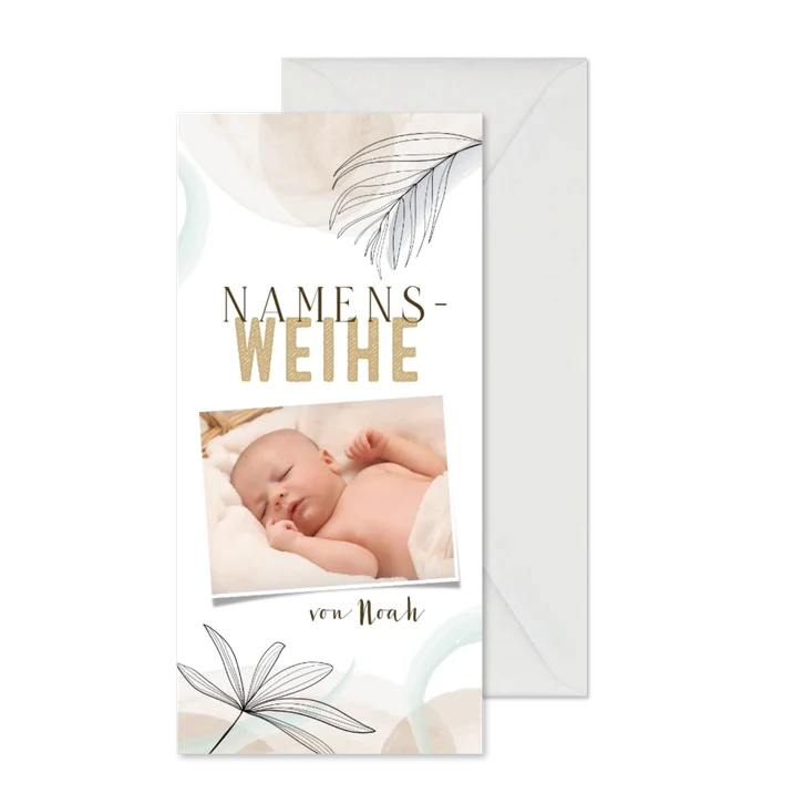 Namensweihe Foto-Einladung Pflanzen & Aquarell