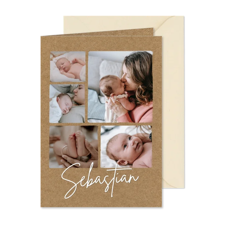 Natürliche Geburtskarte Kraftpapierlook Fotocollage