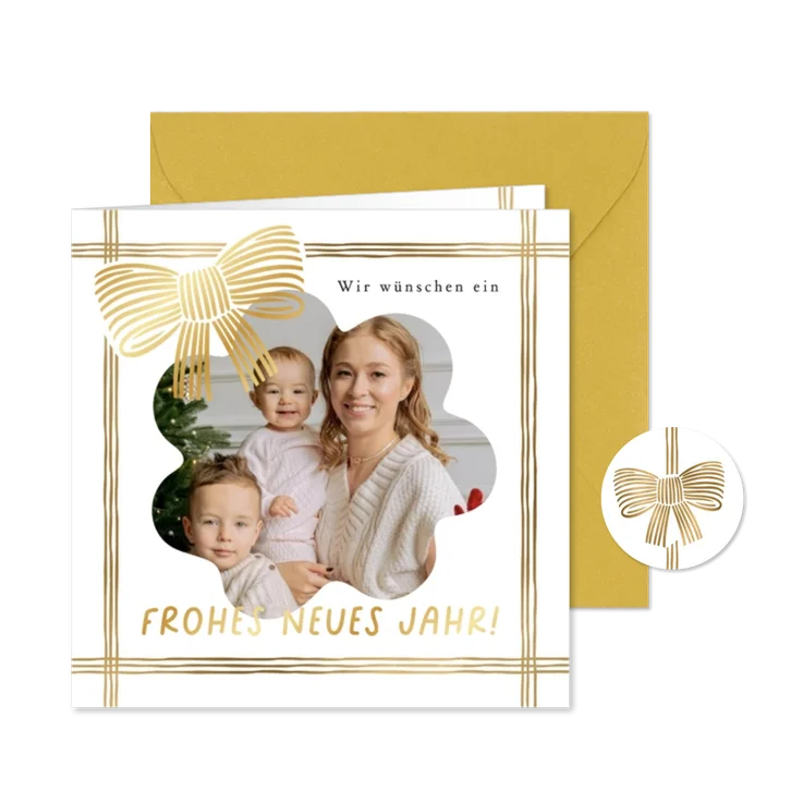 Neujahrsgrußkarte Foto mit Goldschleife