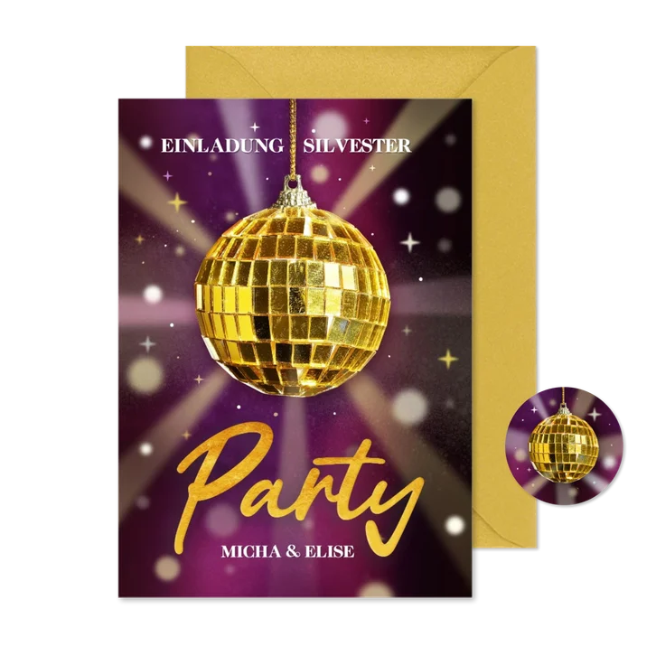 Neujahrskarte Einladung Silversterparty Discokugel