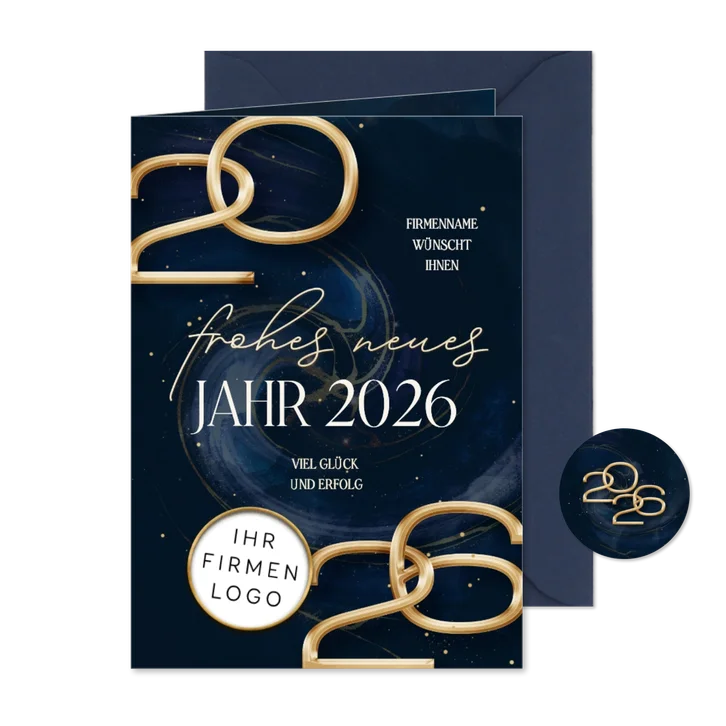 Neujahrskarte Firma Logo 2026 gold blau