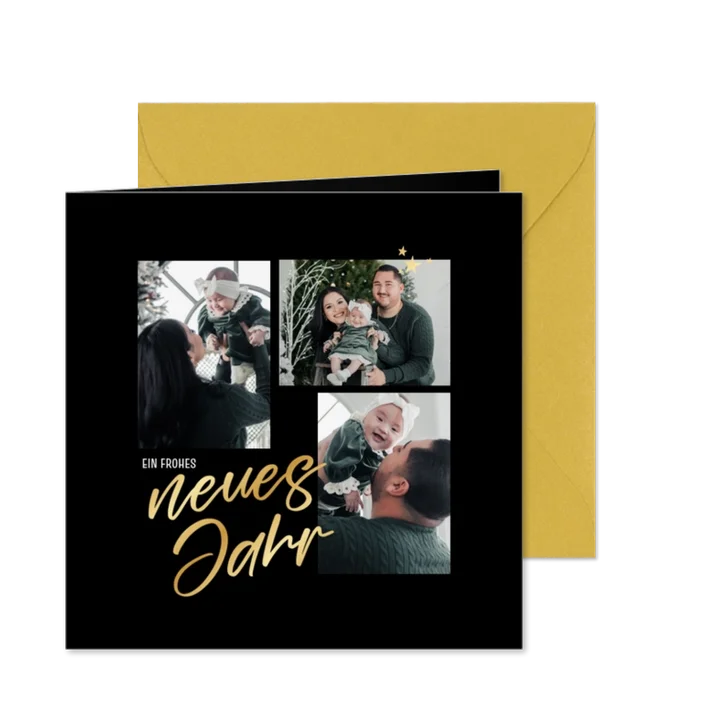 Neujahrskarte Fotocollage mit Goldschrift