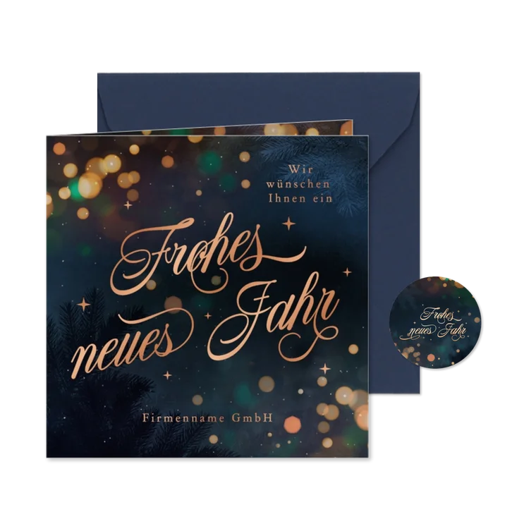 Neujahrskarte geschäftlich Kupfer Schriftzug dunkelblau