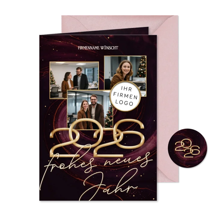 Neujahrskarte geschäftlich Logo Fotocollage Swirl