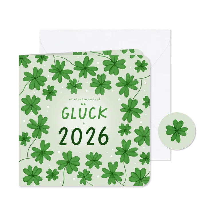 Neujahrskarte Glück Glücksklee Kleeblätter 2026