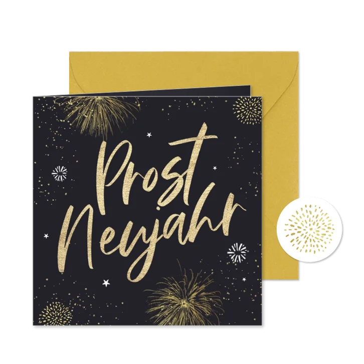 Neujahrskarte 'Prost Neujahr' Feuerwerk