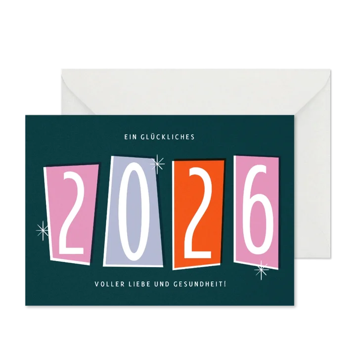Neujahrskarte Retrolook bunte Zahlen
