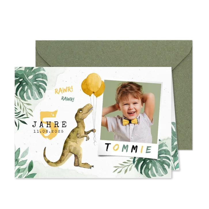 Niedliche Einladung 5. Kindergeburtstag - Dinosaurierparty