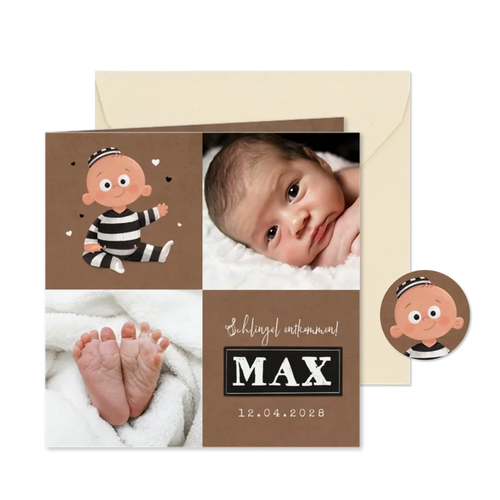 Originelle Geburtskarte kleiner Schlingel & Fotocollage
