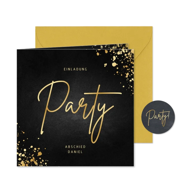 Party-Einladungskarte mit Golddruck