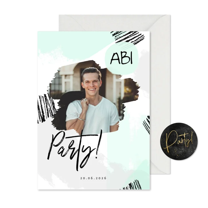 Partyeinladung Farbflecken mit Foto