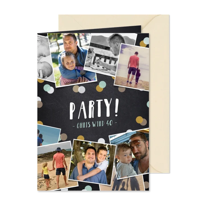 Partyeinladung Fotocollage auf Kreidetafel