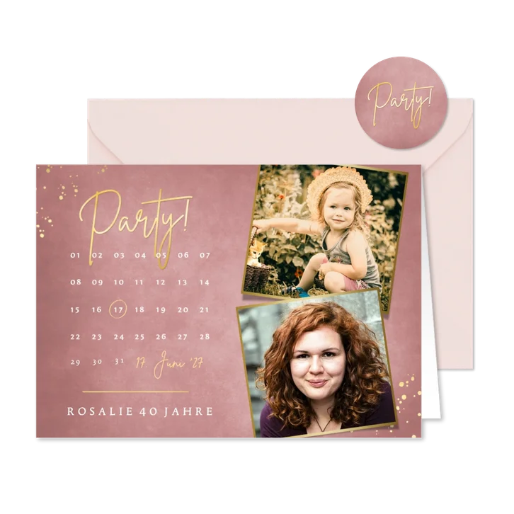 Partyeinladung Geburtstag rosé Kalender & Fotos